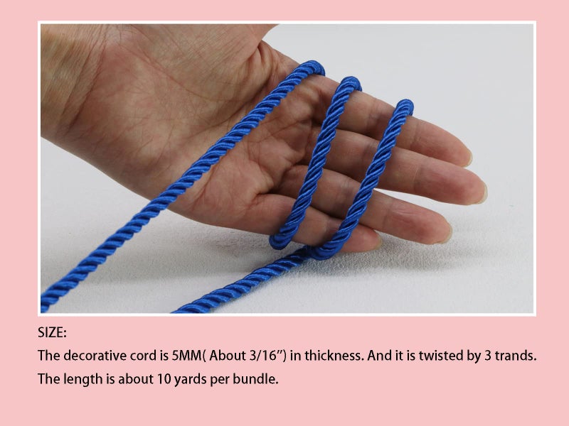 PAMIR TONG 5mm Royal Blue Twisted Satin Cord for Crafts 10 Yards Braided Decorative Cotton Cords Trims Polyester Twine Cord Thick Round Fabric Rope Thread DIY Shiny Handfast Cord for Wedding - Image 5